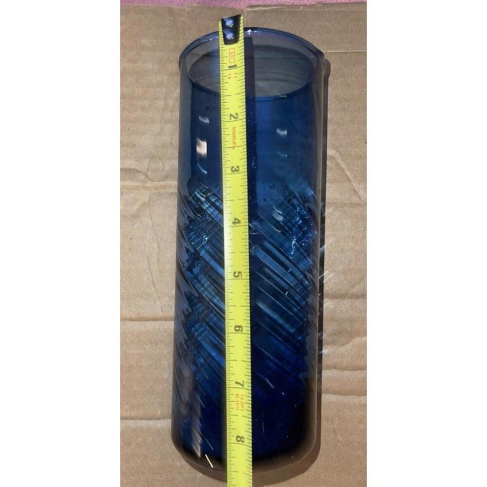 Tall Mexican Hand-Blown Cobalt Blue Glass Optic Swirl Vase - Picture 2 of 3